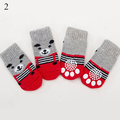 4pcs Warm Puppy Dog Socks Soft Pet Knits Socks