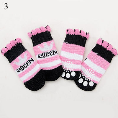 4pcs Warm Puppy Dog Socks Soft Pet Knits Socks