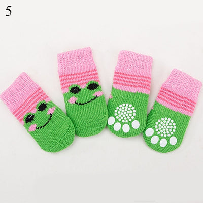 4pcs Warm Puppy Dog Socks Soft Pet Knits Socks