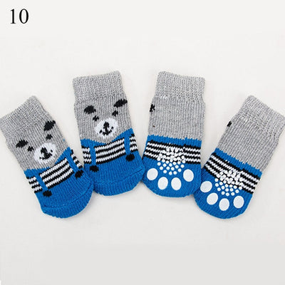 4pcs Warm Puppy Dog Socks Soft Pet Knits Socks