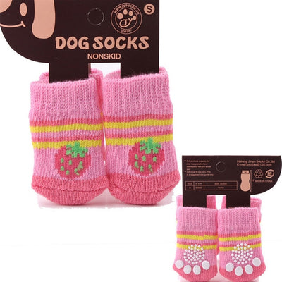 4pcs Warm Puppy Dog Socks Soft Pet Knits Socks