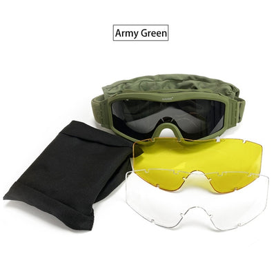 Black Tan Green Tactical Goggles Military Shooting Sunglasses 3 Lens